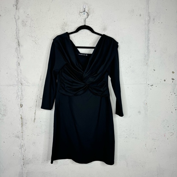 Abercrombie & Fitch Deep V Ponte Thick Knit Twisted Wrap Front Dress 3/4 Sleeve - Picture 1 of 14